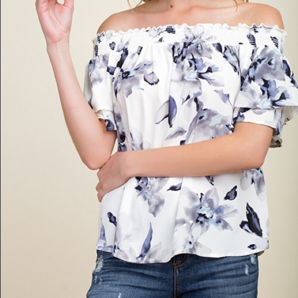 Ivory/White Floral Off-Shoulder Blouse - Picture 2 of 6